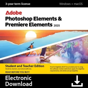 Photoshop & Premiere Elements 2025 Student & Teacher, 3Yr license.